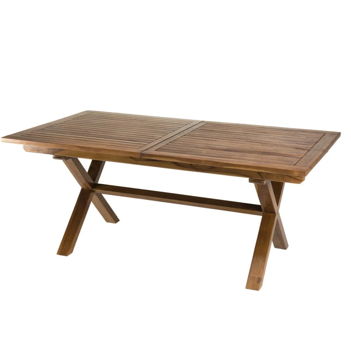 Macabane Salon de jardin HANNA en bois teck huilé 8/10 personnes - ensemble de jardin : 1 table rectangulaire pieds croisés extensible 180*240/100 cm et 6 chaises. Beige New