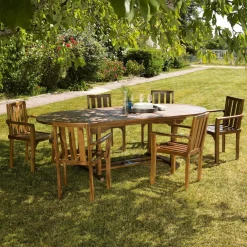 Macabane Salon de jardin HANNA en bois teck huilé 8/10 personnes - ensemble de jardin : 1 table ovale extensible 180/240*100 cm et 6 fauteuils empilables Sale