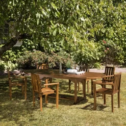 Macabane Salon de jardin HANNA en bois teck huilé 8/10 personnes - ensemble de jardin : 1 table ovale extensible 180/240*100 cm et 6 fauteuils empilables Sale