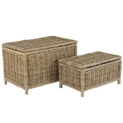 Macabane Set de 2 coffres de rangement rectangulaires en kubu naturel KALLY Discount