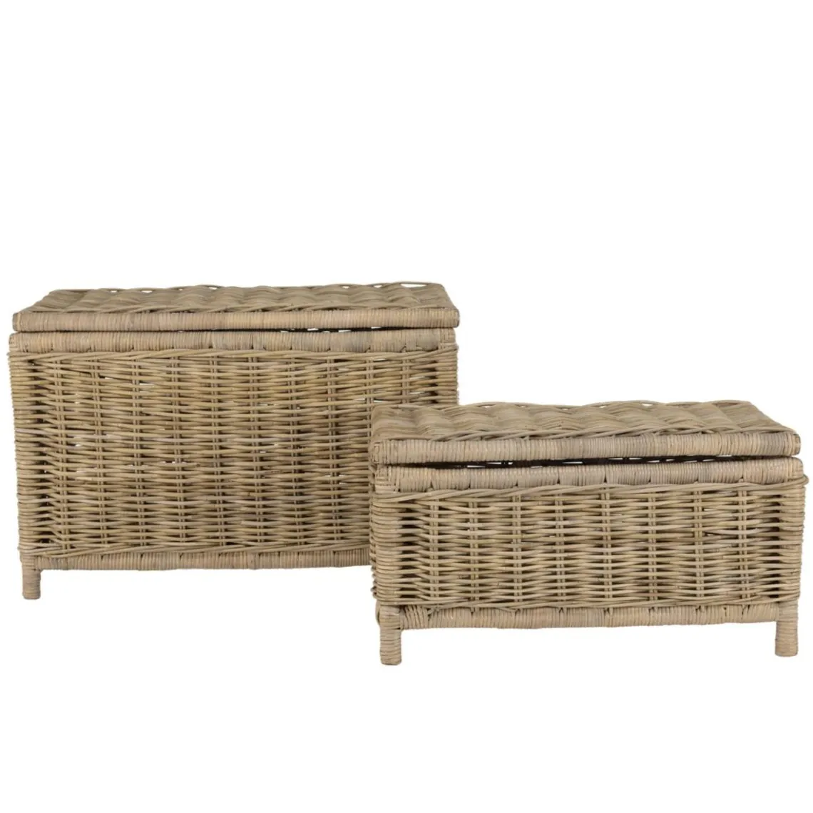 Macabane Set de 2 coffres de rangement rectangulaires en kubu naturel KALLY Discount