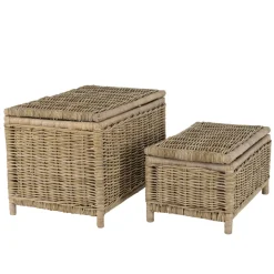 Macabane Set de 2 coffres de rangement rectangulaires en kubu naturel KALLY Discount