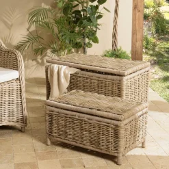 Macabane Set de 2 coffres de rangement rectangulaires en kubu naturel KALLY Discount