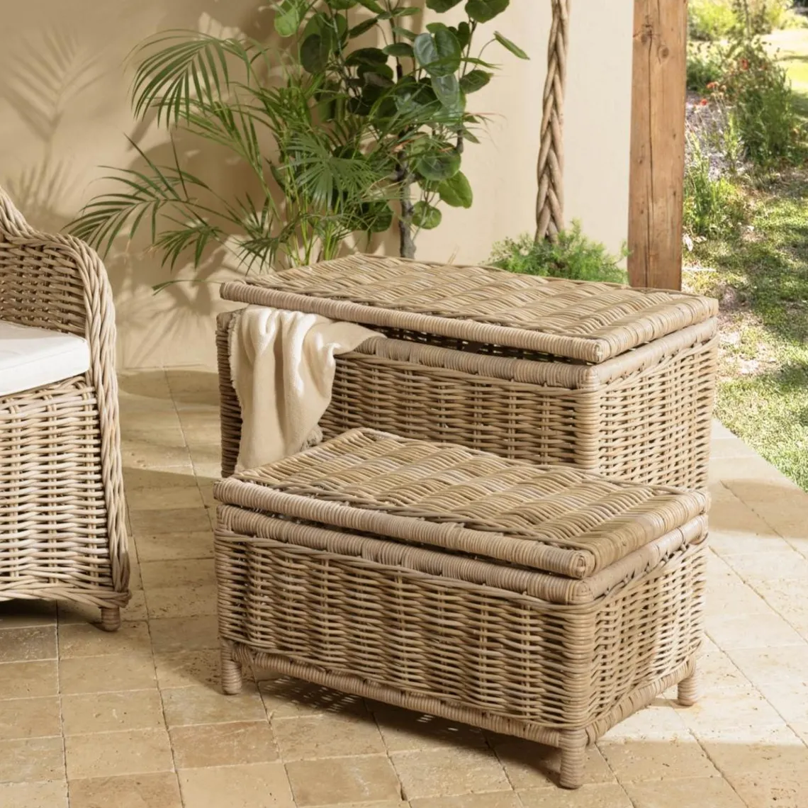 Macabane Set de 2 coffres de rangement rectangulaires en kubu naturel KALLY Discount