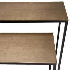Macabane Set de 2 consoles gigognes aluminium doré et noir pieds métal JOHAN New