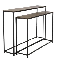 Macabane Set de 2 consoles gigognes aluminium doré et noir pieds métal JOHAN New