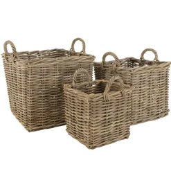 Macabane Set de 3 paniers de rangement carrés en kubu naturel KALLY Outlet