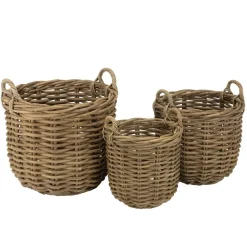 Macabane Set de 3 paniers de rangement ronds en rotin naturel KALLY Hot