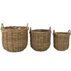 Macabane Set de 3 paniers de rangement ronds en rotin naturel KALLY Hot