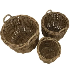 Macabane Set de 3 paniers de rangement ronds en rotin naturel KALLY Hot