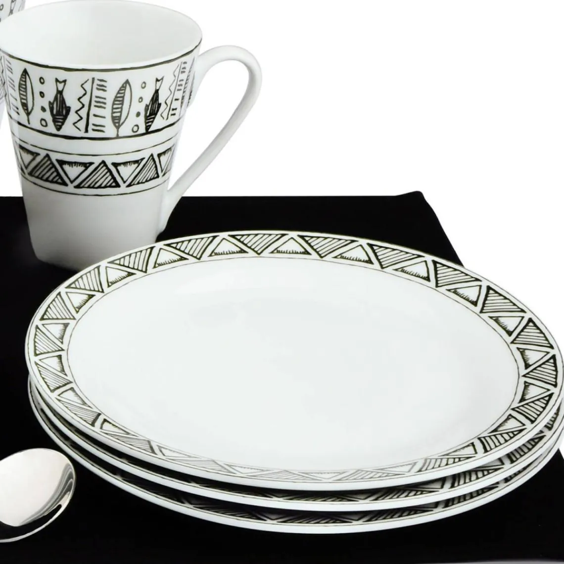 3S. x Home Set de 72 pièces Motif aztèque noir Best