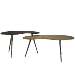 Macabane Set de 2 tables basses ovoïdes en Aluminium JAMES Noir mat et Doré Best