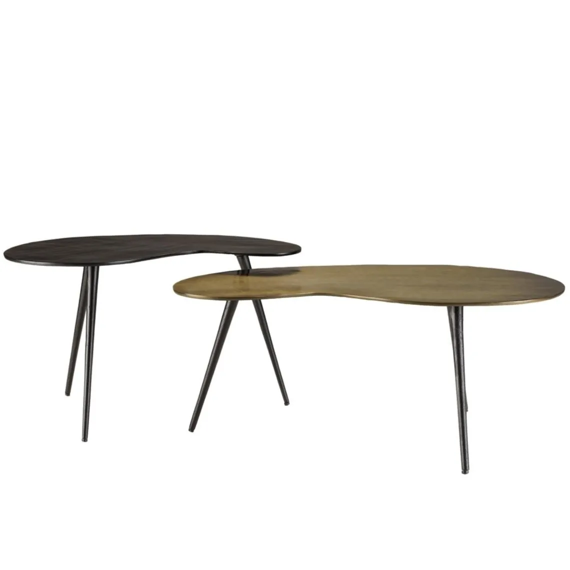 Macabane Set de 2 tables basses ovoïdes en Aluminium JAMES Noir mat et Doré Best