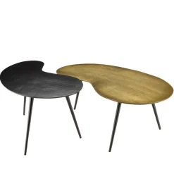 Macabane Set de 2 tables basses ovoïdes en Aluminium JAMES Noir mat et Doré Best