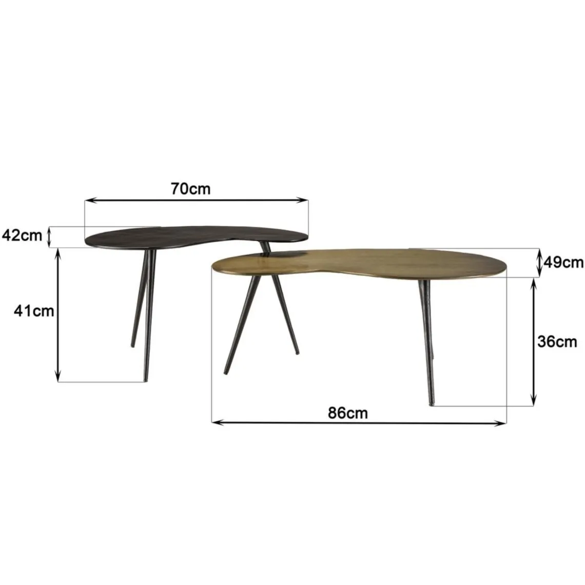 Macabane Set de 2 tables basses ovoïdes en Aluminium JAMES Noir mat et Doré Best