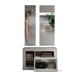 3S. x Home Set de Meuble d'entrée Ancona coloris effet béton avec tiroir Laqué Blanc L91 cm Clearance