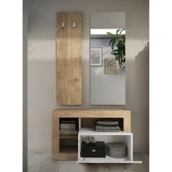 3S. x Home Set de Meuble d'entrée comprenant 3 pieces : Meuble a chaussure et Miroir Porte manteau L91 cm Discount