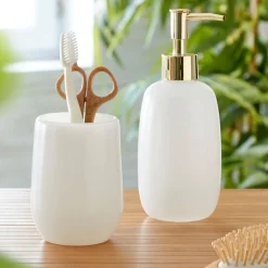 Becquet Set gobelet et distributeur de savon liquide en verre CLARION teinte blanche Hot