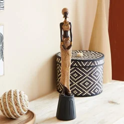 Becquet Statuette en Tenue Africaine en Résine FATOUMATA Beige New