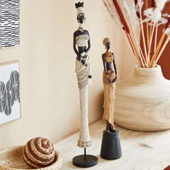 Becquet Statuette en Tenue Africaine en Résine FATOUMATA Beige New