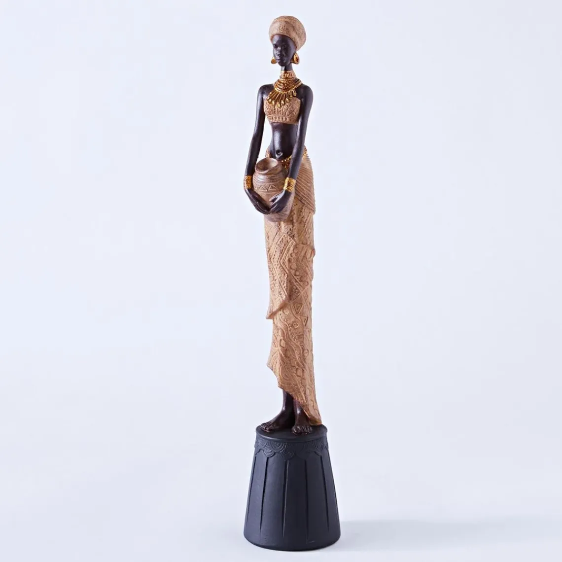 Becquet Statuette en Tenue Africaine en Résine FATOUMATA Beige New