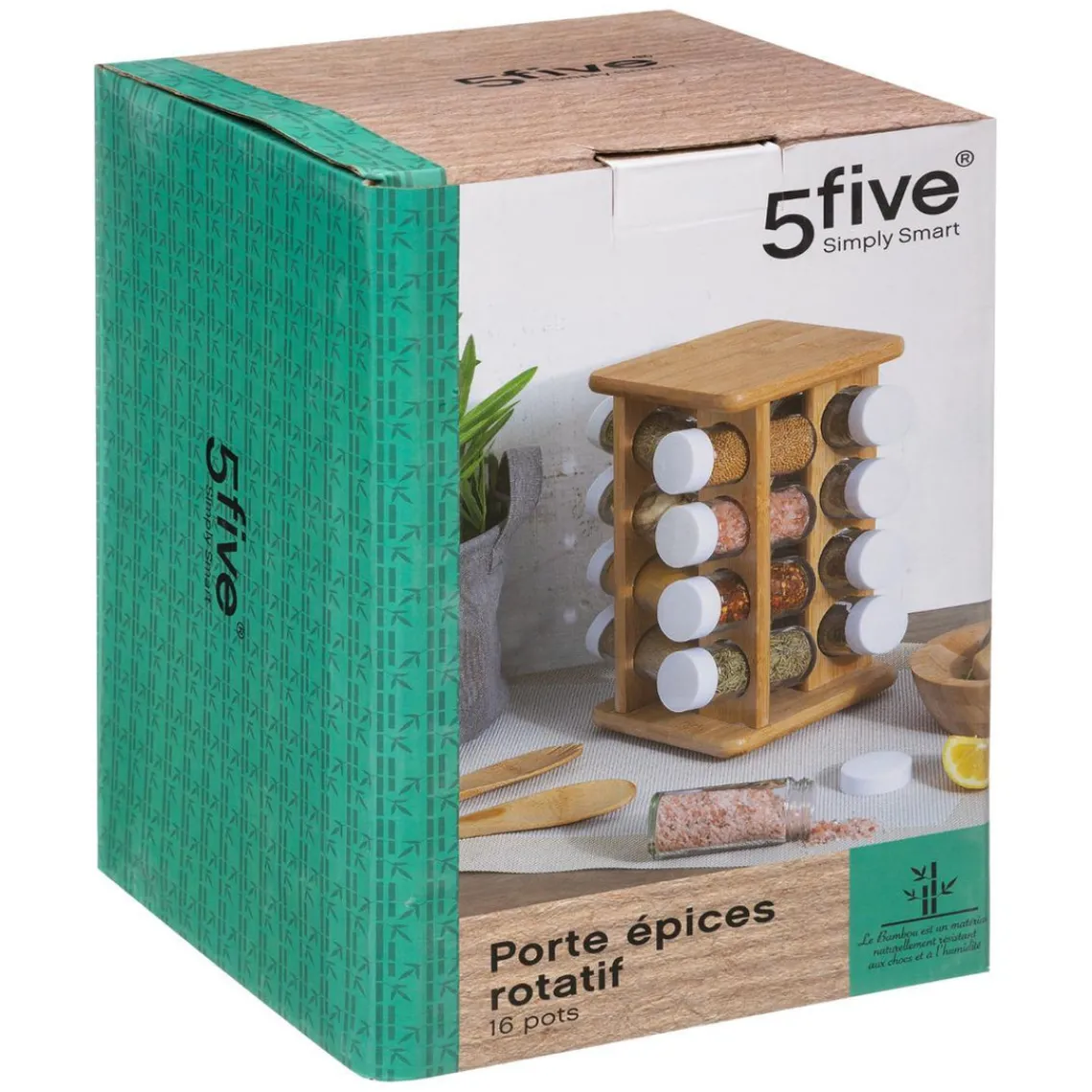 3S. x Home Support rotatif 16 pots à épices bambou Discount