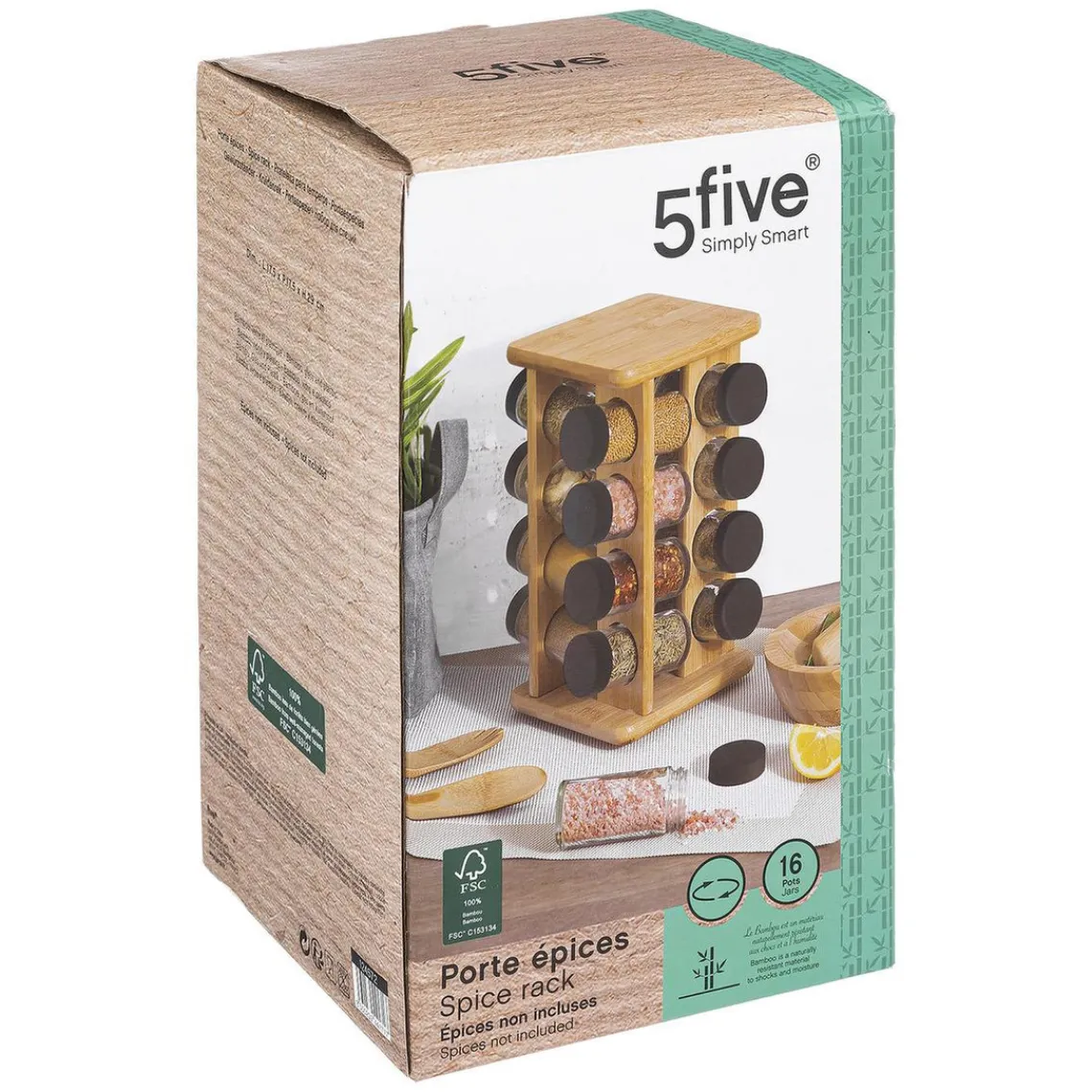3S. x Home Support rotatif 16 pots à épices bambou Discount