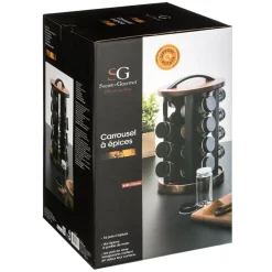3S. x Home Support rotatif acacia 16 pots à épices New