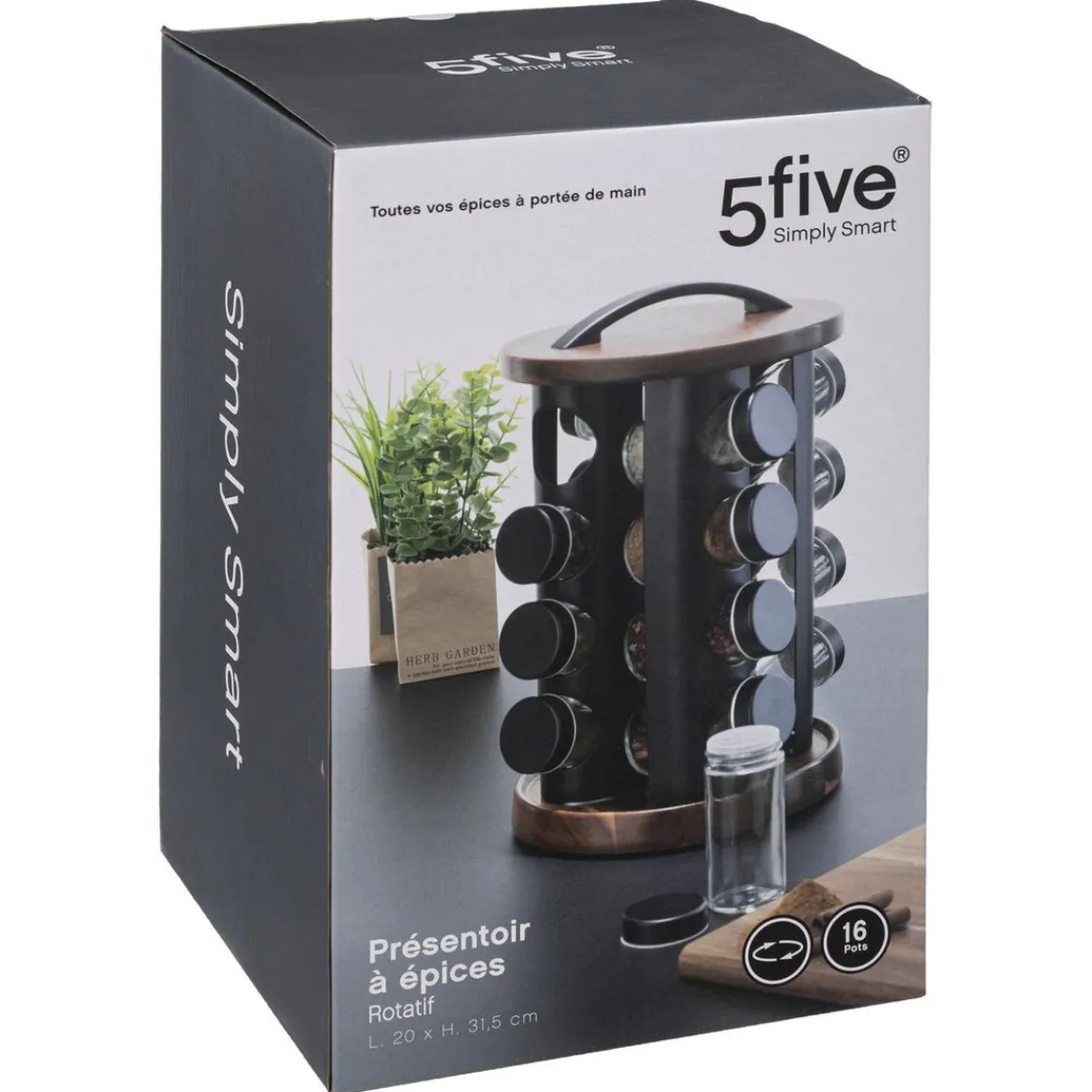 3S. x Home Support rotatif acacia 16 pots à épices New