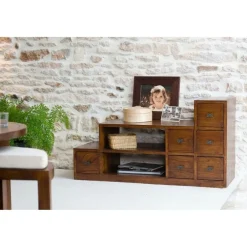 Macabane Support TV en escalier 2 niches 6 portes en bois midi Outlet