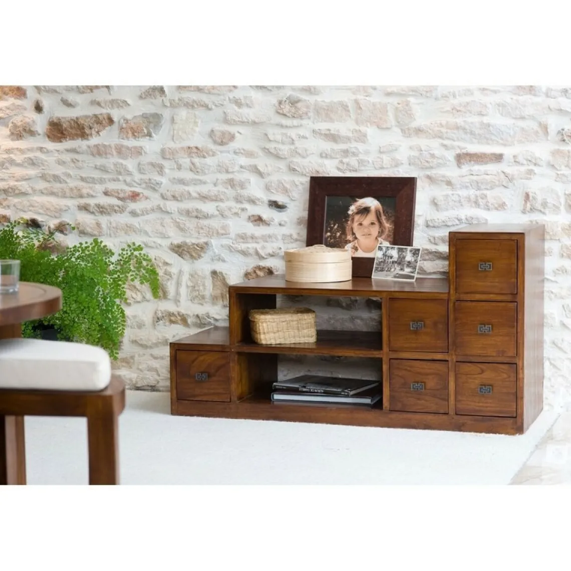 Macabane Support TV en escalier 2 niches 6 portes en bois midi Outlet