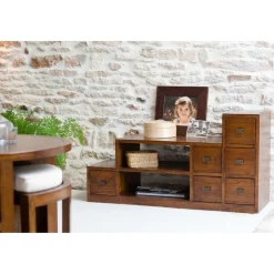 Macabane Support TV en escalier 2 niches 6 portes en bois midi Outlet