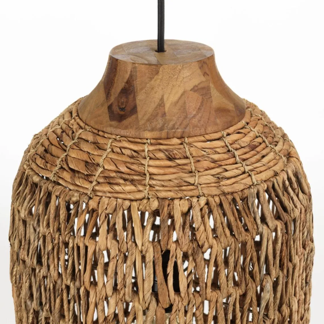 Macabane Suspension en abaca couleur naturelle et teck recyclé SIXTINE Best