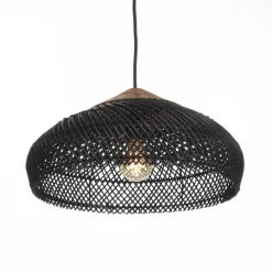 Macabane Suspension en rotin couleur noire et teck recyclé SIXTINE Best