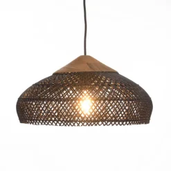 Macabane Suspension en rotin couleur noire et teck recyclé SIXTINE Best