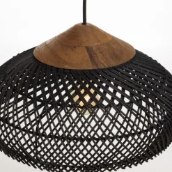 Macabane Suspension en rotin couleur noire et teck recyclé SIXTINE Best
