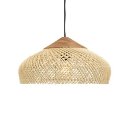 Macabane Suspension en rotin couleur naturelle et teck recyclé SIXTINE