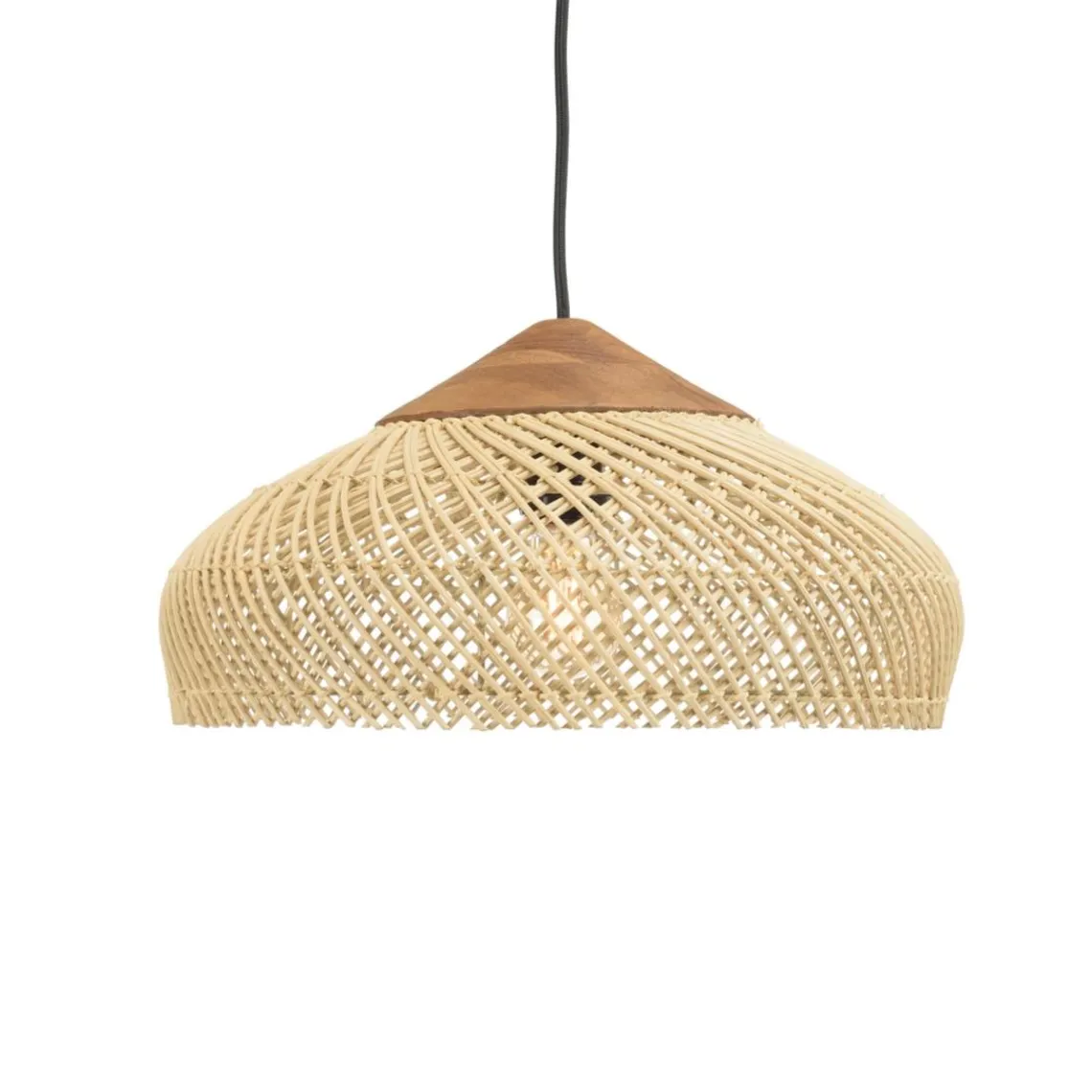 Macabane Suspension en rotin couleur naturelle et teck recyclé SIXTINE