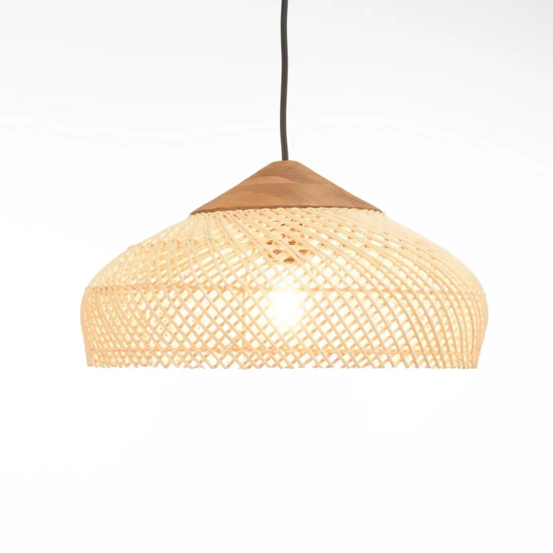 Macabane Suspension en rotin couleur naturelle et teck recyclé SIXTINE