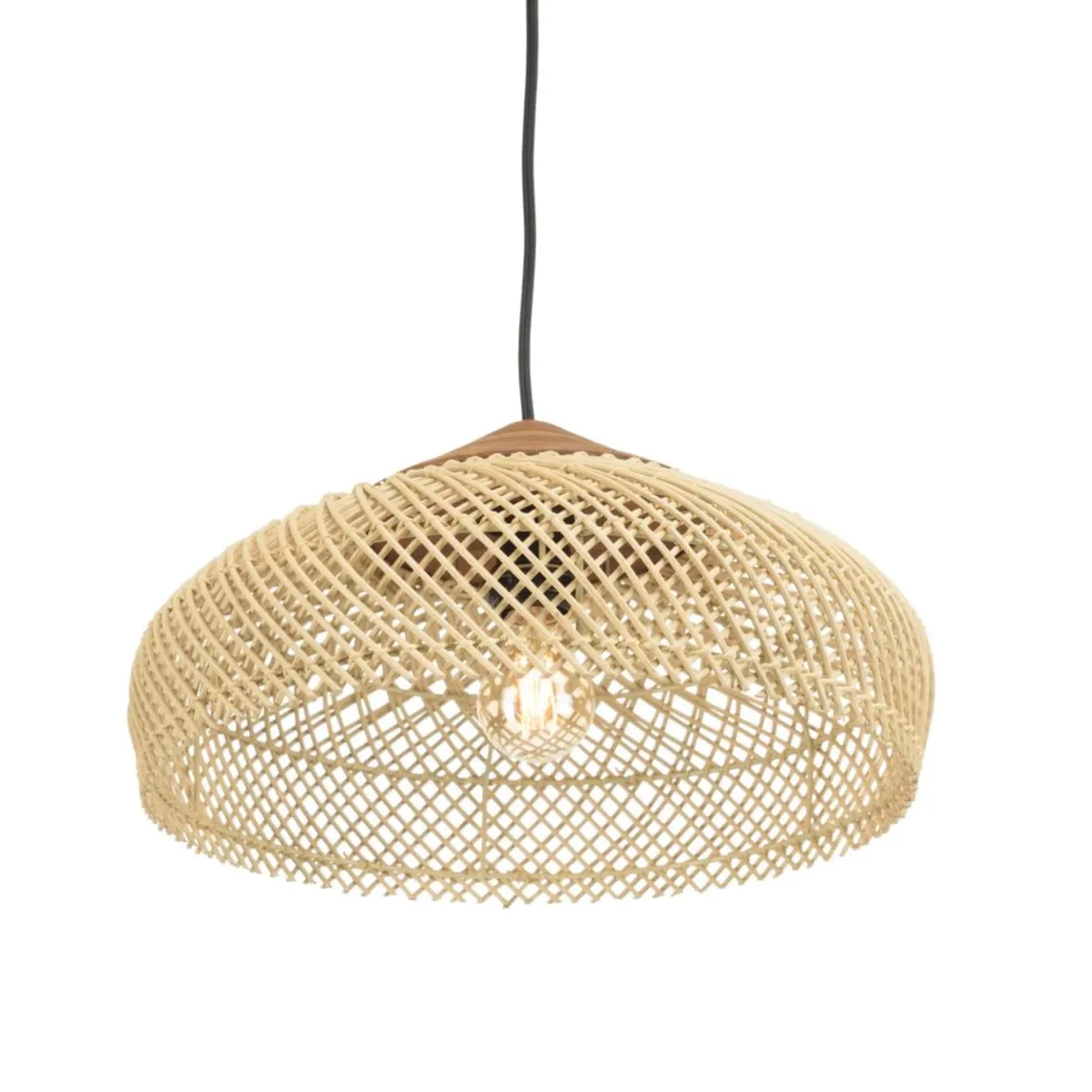 Macabane Suspension en rotin couleur naturelle et teck recyclé SIXTINE