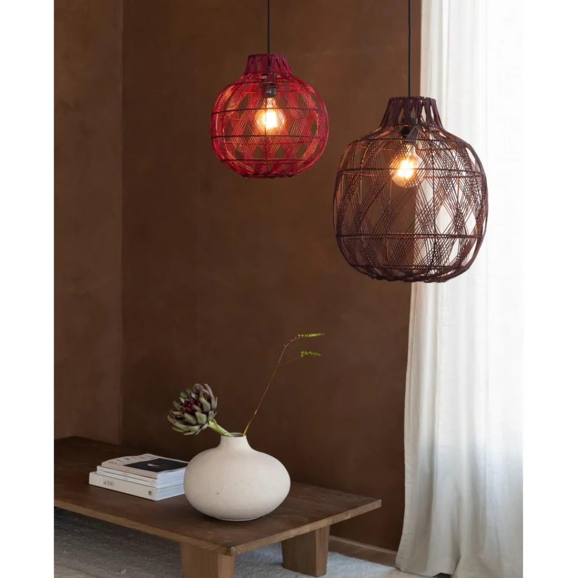Good & Mojo Suspension Mendoza bambou abat-jour bordeaux Outlet