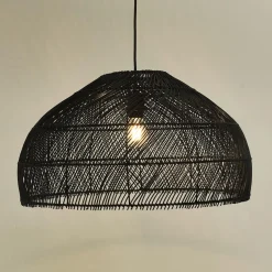 ALTEREGO Suspension ronde 'CANUL' en rotin tressé noir Outlet