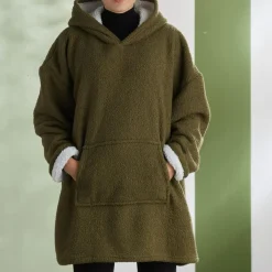 Today Sweat Plaid Bouclette CAPUCHE en Polyester 70 x 87 MATCHA Celadon Clearance