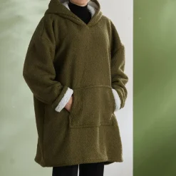 Today Sweat Plaid Bouclette CAPUCHE en Polyester 70 x 87 MATCHA Celadon Clearance