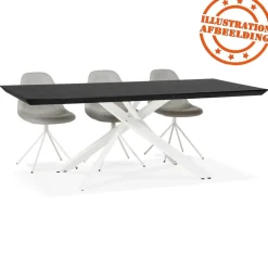 ALTEREGO Table à diner design 'WALABY' en bois noir avec pied central en x blanc Hot