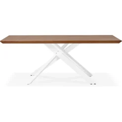 ALTEREGO Table à diner 'WALABY' en bois finition Noyer avec pied central en x blanc Clearance