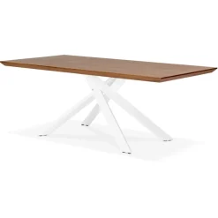 ALTEREGO Table à diner 'WALABY' en bois finition Noyer avec pied central en x blanc Clearance