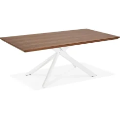 ALTEREGO Table à diner 'WALABY' en bois finition Noyer avec pied central en x blanc Clearance