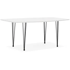 ALTEREGO Table à dîner design extensible 'HUSKI' blanche avec pieds noirs style industriel Discount