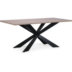 3S. x Home Table à Manger Beige avec Piétement Croisé en Fer Noir LUKE Discount